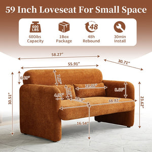 English Elm Best-selling Boucle Cloud Loveseat Velvet Upholstered 2 Seater with Lumbar Pillow Orange W1765P334059