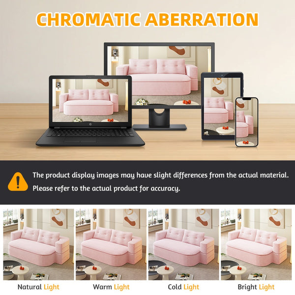 English Elm 78.7" Plush Corduroy Convertible Sleeper Sofa with Tufted Back and Foldable Floor Bed Baby Pink W3219P410144