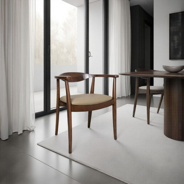 English Elm Niva Mid-century Rubberwood Dining Arm Chairs Set of Two with Upholstered Seats B056P416965