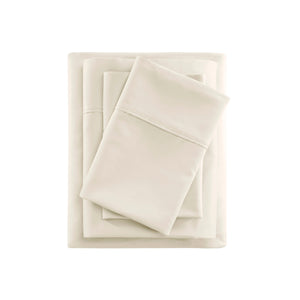JLA Home Beautyrest - Cooling Cotton Blend Sateen Sheet Set – 4-Piece Moisture-Wicking, 600TC OEKO-TEX Certified for Cooler Nights and Durable Comfort Ivory BR20-0990