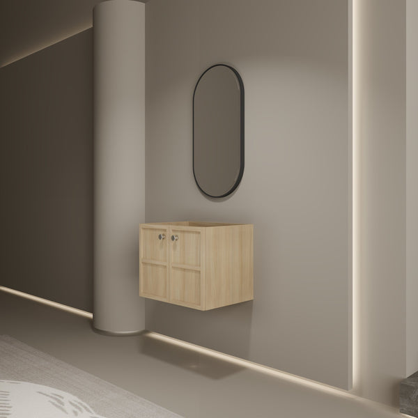 English Elm 24" Wall Vanity Cabinet Oak Finish, Wall-Mounted Floating Design, 2 Soft-Closing Doors, Plywood W1972P265272