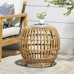 Christopher Knight Home® - Noble House - Ottawa Outdoor Boho Wicker Side Table, Light Brown