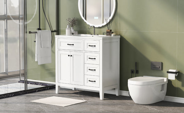 English Elm 36" Elegant Bathroom Vanity With Sink Combo - Modern White Cabinet, Durable Design & Ample Storage N725P246491K