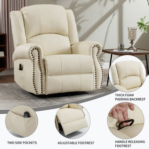 English Elm Heat Massage Rocker Swivel Recliner Chair with Lumbar Relief Nodes for Living Room Beige W3224S00028