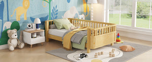 English Elm Twin Solid Pine Platform Bed with Guardrail for Kids, Low-Profile Twin Frame Durable 250LB Capacity W2593P367051