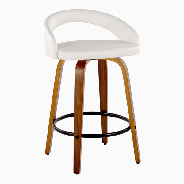 English Elm Fixed-height Swivel Counterstools Mahogany Wood Chrome Footrest Velvet Seat Set of 2 White B202S01776