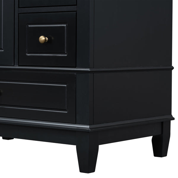English Elm Christopher Knight Home® - 30" Freestanding Bathroom Vanity with Ceramic Sink, Soft-Close Door, Gold Knobs & 3 Drawers, Durable Painted Finish Black N759P225994B