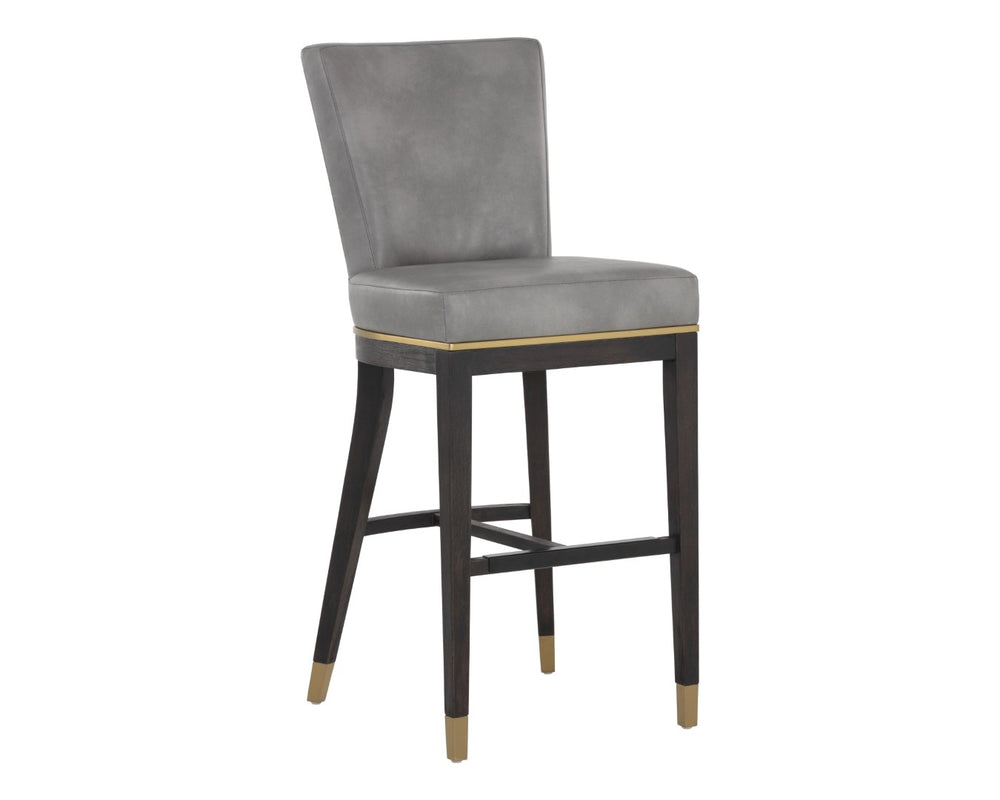 Sunpan ALISTER Barstool - Elegant Antique Brass Metal Inlay with Espresso Wood Frame for Stylish Seating 107443