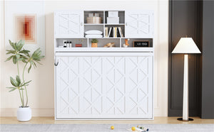 English Elm Queen Size Elegant Wall-Mounted Murphy Bed With Stylish Storage & Diamond Stripe Design, White N820S00062K-GIGA