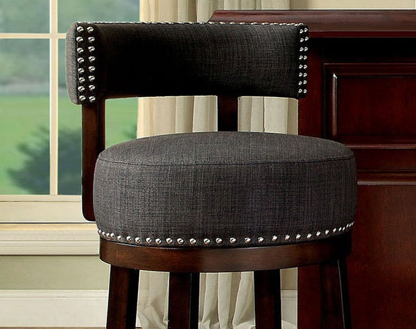 English Elm Bar Chairs Set Of 2 - Elegant Upholstered Stools With Dark Oak Legs & Gray Fabric For Home Bars B2741P339266