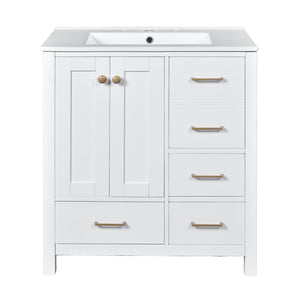 English Elm 30'' Bathroom Vanity With Ceramic Sink Combo - Elegant Freestanding Storage Cabinet & 4 Drawers N710P194420K