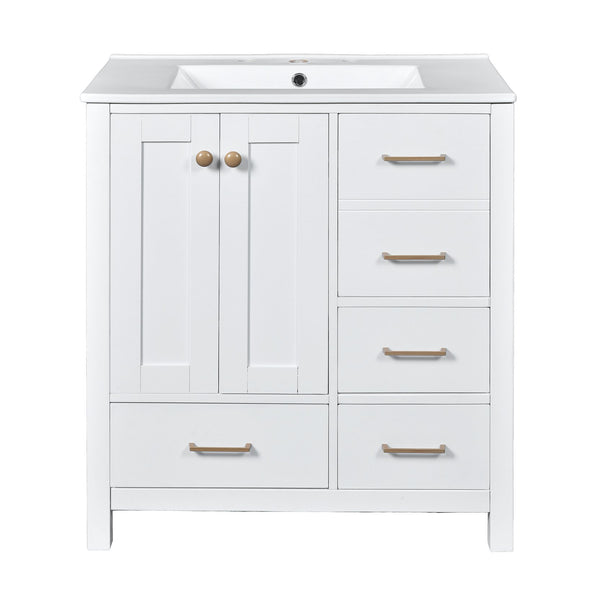 English Elm 30'' Bathroom Vanity With Ceramic Sink Combo - Elegant Freestanding Storage Cabinet & 4 Drawers N710P194420K