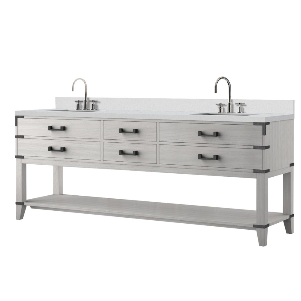 English Elm White Oak Double Bath Vanity With Cultured Marble Top, Chrome Faucet & Ample Storage Solutions B2731P260401-GIGA