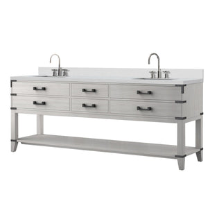 English Elm White Oak Double Bath Vanity With Cultured Marble Top, Chrome Faucet & Ample Storage Solutions B2731P260401-GIGA