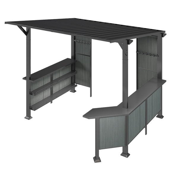 English Elm 9x10ft Hardtop Outdoor Grill Gazebo Galvanized Steel Canopy with Shelves for Patio Gray W1859S00180