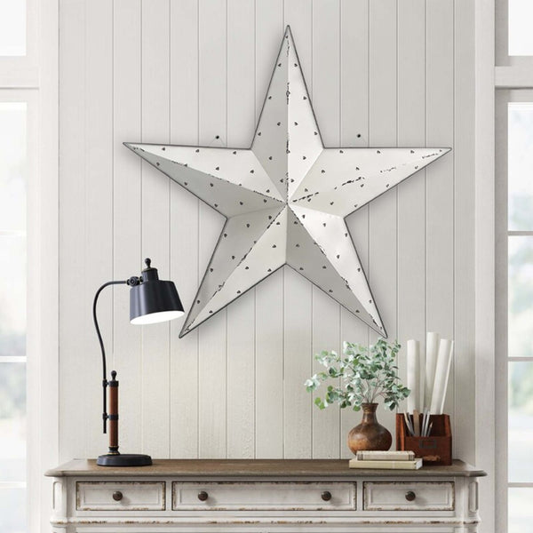 HomeRoots 35" Rustic White Galvanized Metal Star Wall Decor – Charming Americana Home Accent for Any Room 636063
