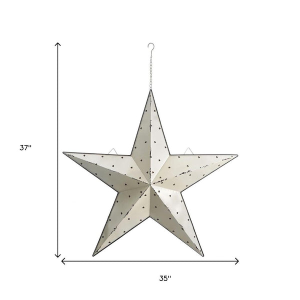 HomeRoots 35" Rustic White Galvanized Metal Star Wall Decor – Charming Americana Home Accent for Any Room 636063