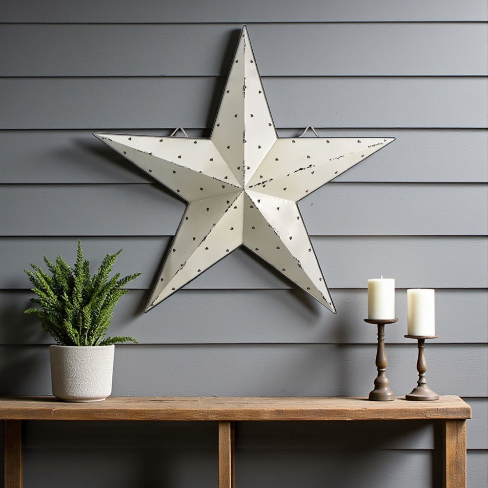 HomeRoots 35" Rustic White Galvanized Metal Star Wall Decor – Charming Americana Home Accent for Any Room 636063