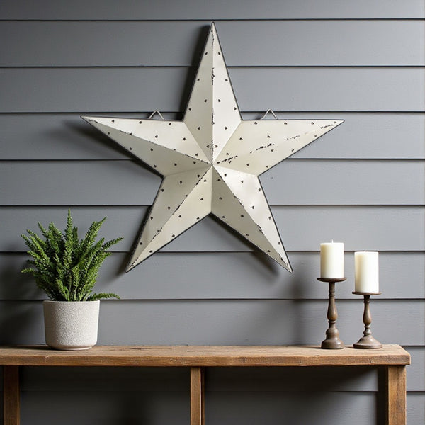 HomeRoots 35" Rustic White Galvanized Metal Star Wall Decor – Charming Americana Home Accent for Any Room 636063