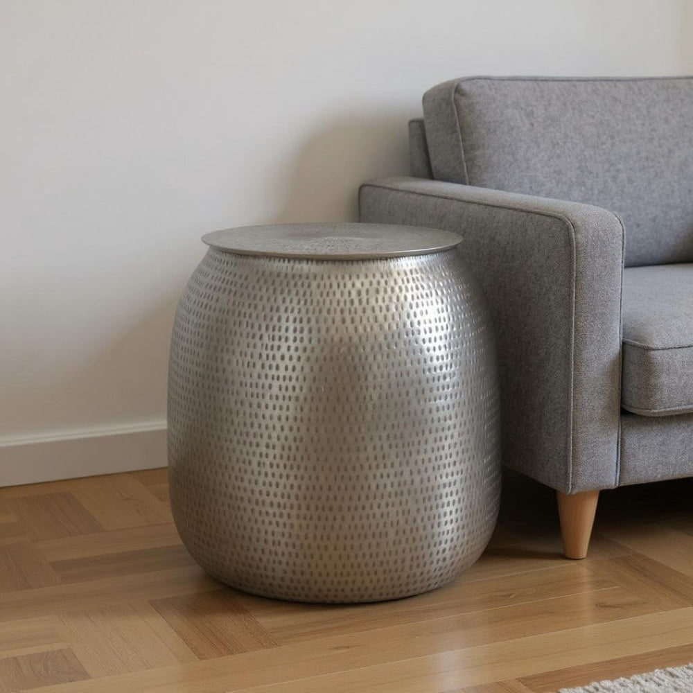 HomeRoots 21" Silver Metal Round End Table - Modern Accent for Living Rooms, Bedrooms, or Offices, No Assembly! 636068