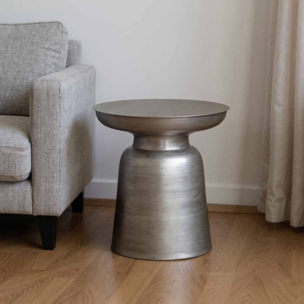HomeRoots 18" Silver Metal Round End Table - Modern Accent, Durable All-Metal Design, Fully Assembled Style 636071
