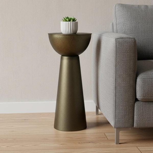 HomeRoots 26" Antiqued Gold Round End Table – Elegant Metal Accent for Modern & Classic Home Decor Spaces 636073