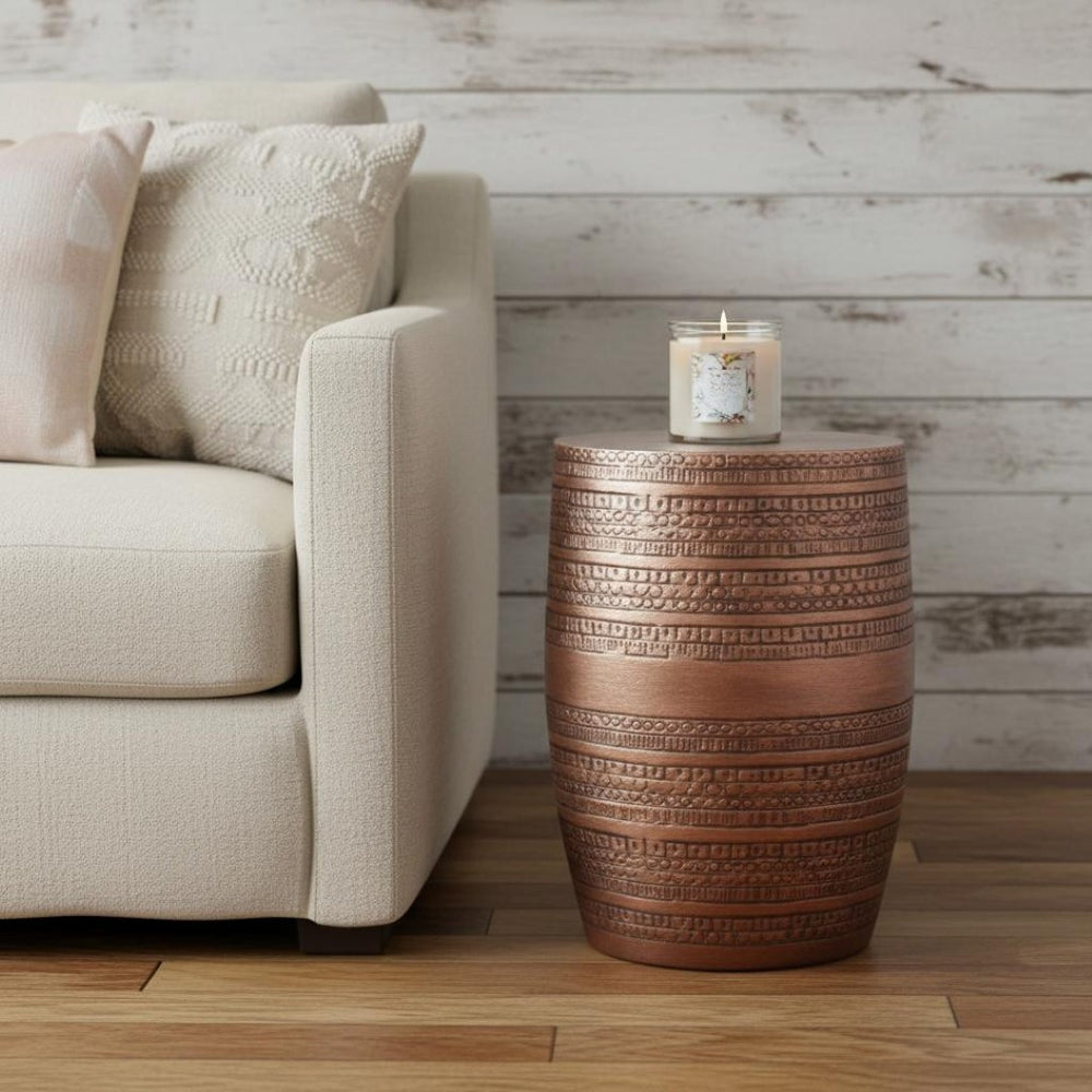 HomeRoots 20" Copper Metal Round End Table - Stylish Bohemian Accent for Living Room, Bedroom, or Nook 636074