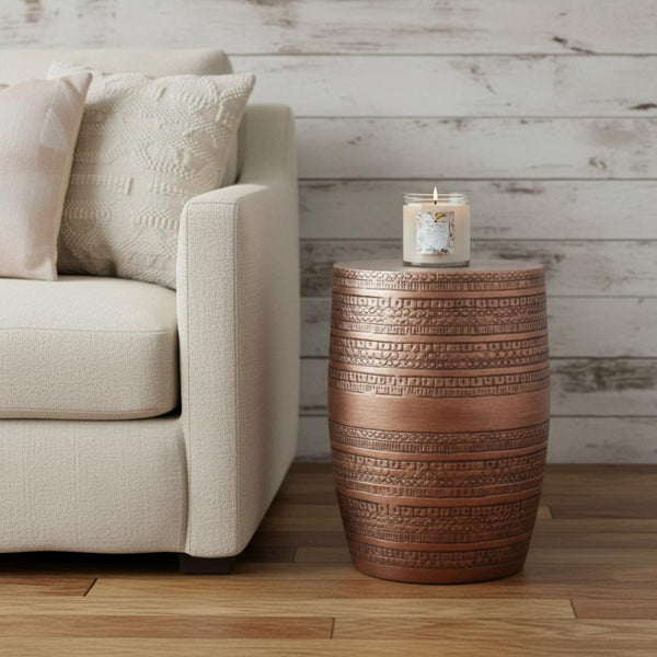 HomeRoots 20" Copper Metal Round End Table - Stylish Bohemian Accent for Living Room, Bedroom, or Nook 636074