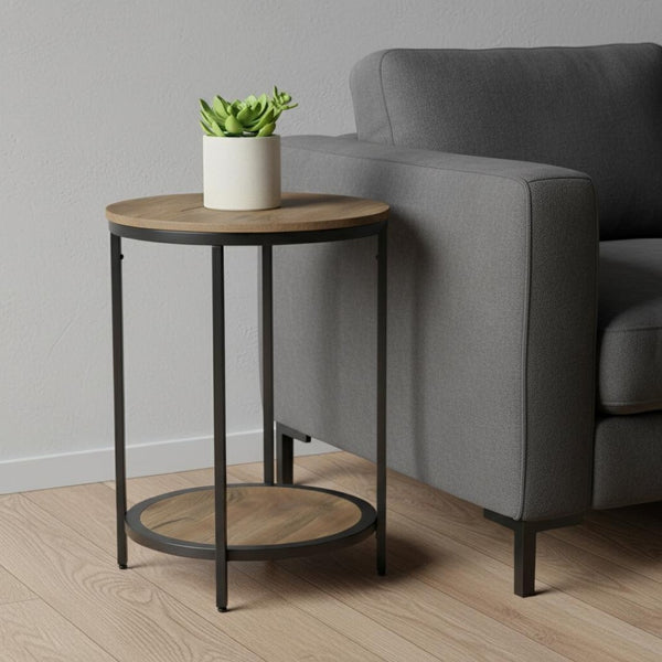 HomeRoots 24" Granite Gray Metal Round End Table - Stylish Industrial Design, Versatile Use, Durable & Compact 636077
