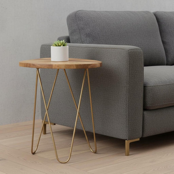 HomeRoots 21" Gold Metal Round End Table - Elegant Modern Accent for Living Spaces, Compact & Versatile Design 636078