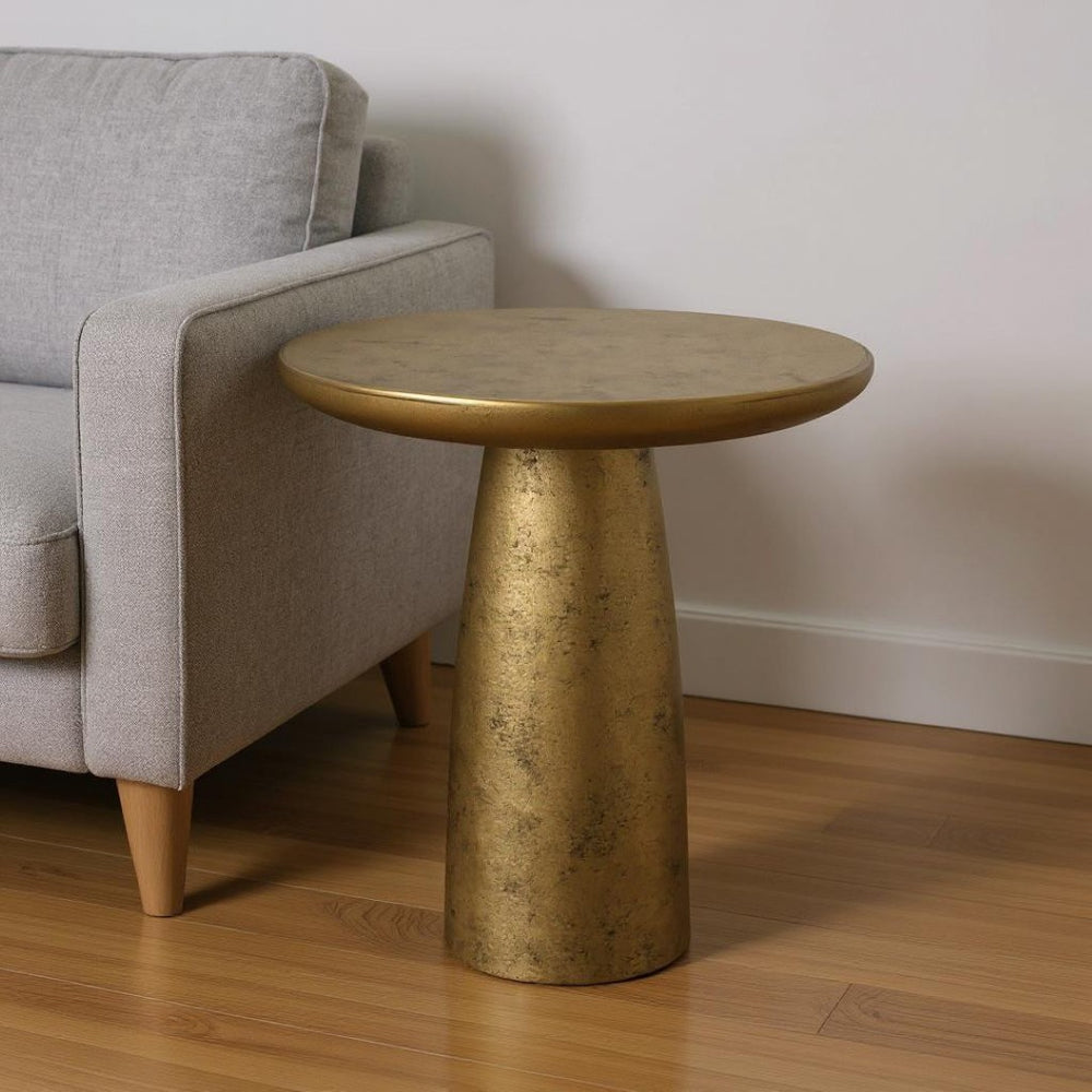 HomeRoots 20" Antiqued Brass Aluminum Round End Table – Elegant Accent for Living Spaces, Fully Assembled & Versatile 636079