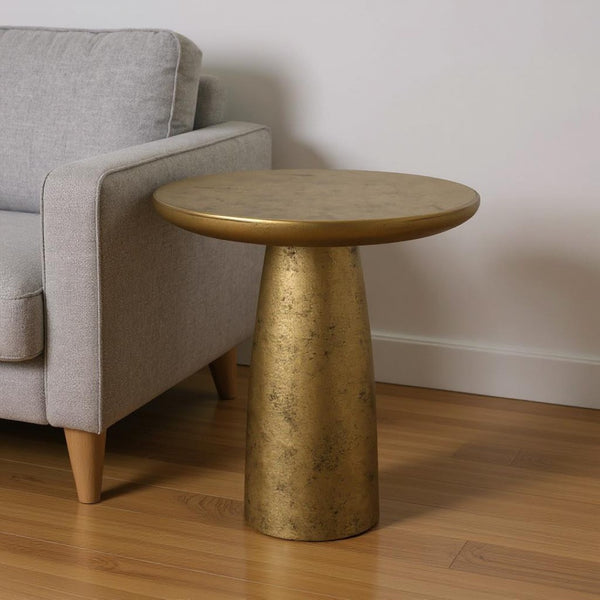 HomeRoots 20" Antiqued Brass Aluminum Round End Table – Elegant Accent for Living Spaces, Fully Assembled & Versatile 636079