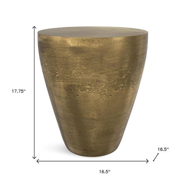 HomeRoots 18" Antiqued Brass Aluminum Round End Table – Elegant Accent for Living Room, Bedside, or Entryway 636082