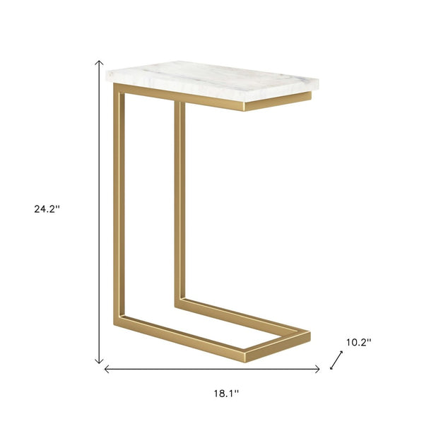 HomeRoots 24" Gold Marble End Table with Hidden Storage - Stylish Accent Table for Small Spaces & Modern Decor 636085