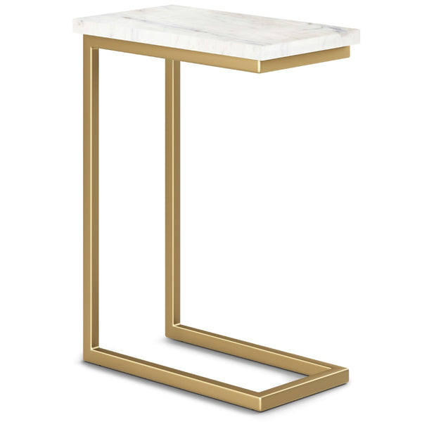 HomeRoots 24" Gold Marble End Table with Hidden Storage - Stylish Accent Table for Small Spaces & Modern Decor 636085