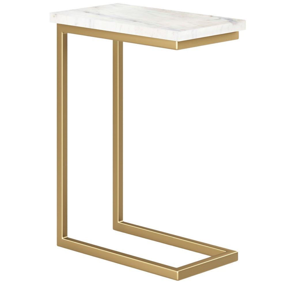 HomeRoots 24" Gold Marble End Table with Hidden Storage - Stylish Accent Table for Small Spaces & Modern Decor 636085
