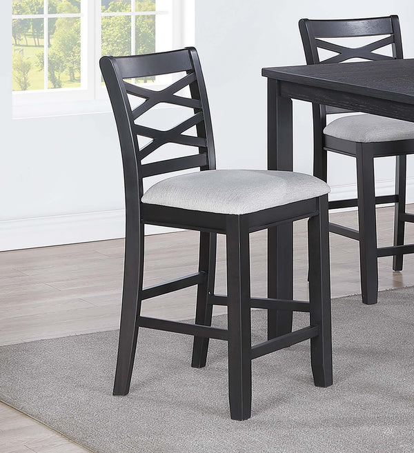 English Elm Dining 5pc Counter Height Charcoal Dining Set with Upholstered Cushions, Rubberwood X-Back Chairs B011P373691