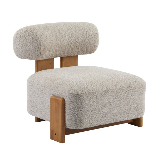 English Elm 27.25" Boucle Lounge Chair Solid Wood Frame Rolled Back Sculptural Living Room Accent N767P354792A