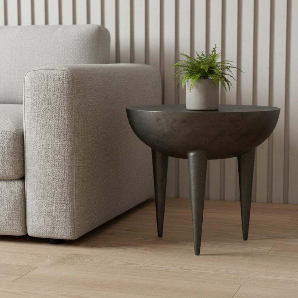 HomeRoots 18" Graphite Aluminum Round End Table - Sleek, Modern Accent for Living Rooms, Bedrooms & Outdoors 636090