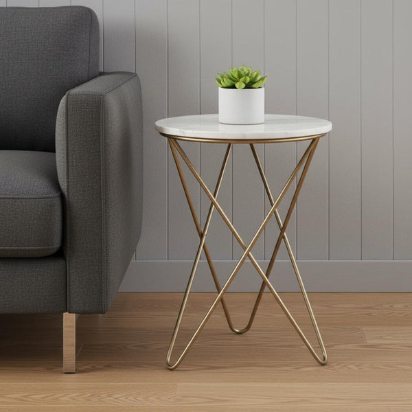HomeRoots 23" Gold Metal Round End Table with Chic Trunk Storage – Modern Accent for Living Room & Bedroom 636092