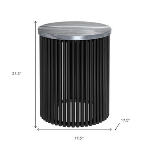 HomeRoots 21" Black Marble Round End Table - Elegant Accent for Small Spaces, Versatile Use & Timeless Design 636097