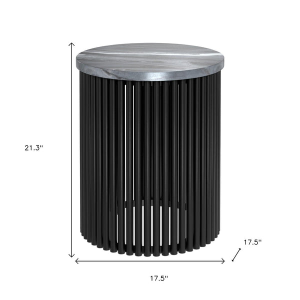 HomeRoots 21" Black Marble Round End Table - Elegant Accent for Small Spaces, Versatile Use & Timeless Design 636097