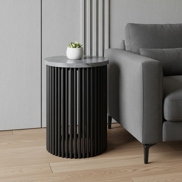 HomeRoots 21" Black Marble Round End Table - Elegant Accent for Small Spaces, Versatile Use & Timeless Design 636097