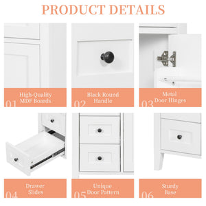 English Elm 30-Inch Contemporary Bathroom Vanity with Sink, MDF & Rubberwood, Glossy Finish, 3 Drawers + Cabinet White N725P350819K