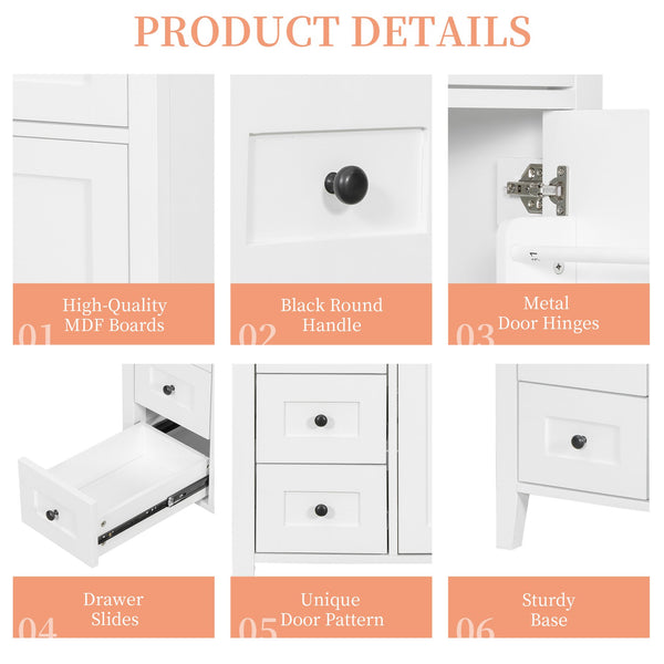 English Elm 30-Inch Contemporary Bathroom Vanity with Sink, MDF & Rubberwood, Glossy Finish, 3 Drawers + Cabinet White N725P350819K