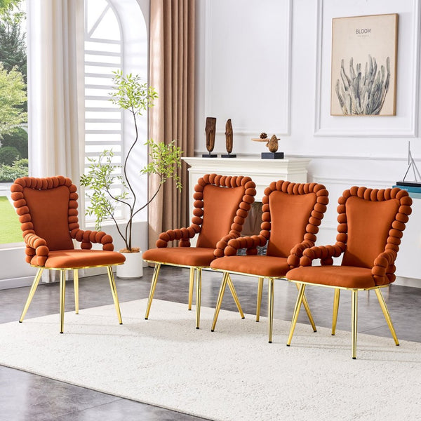 English Elm Set of 2 Velvet Dining Chairs Sculptural Bubble Back Gold Legs Glam Accent Seating W3875P370856