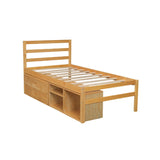 English Elm Twin Size Wood Platform Bed With Removable Storage Shelves, Built-In Two Storage Drawers For Added Convenience, Natural