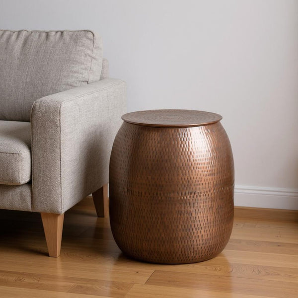 HomeRoots 21" Copper Metal Round End Table - Modern Industrial Accent for Small Spaces, No Assembly Needed! 636100