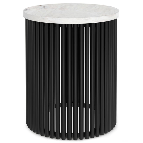 HomeRoots 21" White Marble Round End Table - Sleek Modern Accent for Living Room or Bedroom, Fully Assembled! 636104