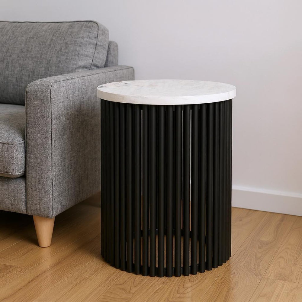 HomeRoots 21" White Marble Round End Table - Sleek Modern Accent for Living Room or Bedroom, Fully Assembled! 636104